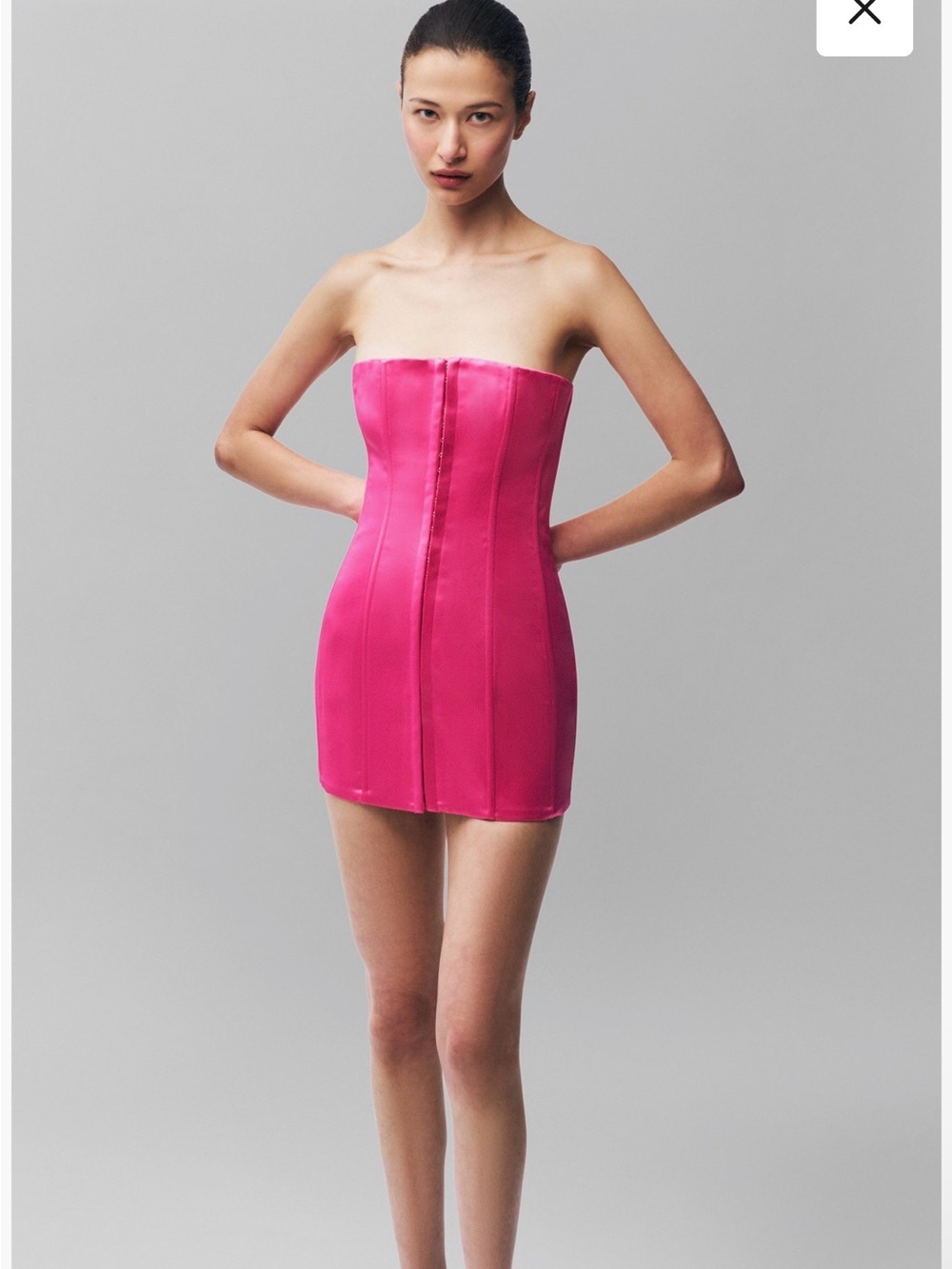 Danielle Guizio Strapless Satin Mini Dress in Vibrant Pink